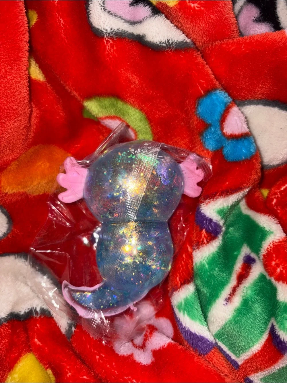 Small  2-3 inch Glitter Axolotl squishy viral Toy - blue New Quick Ship